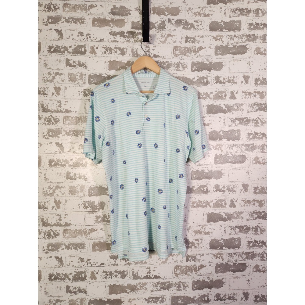B. Draddy Polo Medium Green Striped Floral Daisy Pima Cotton Golf‎